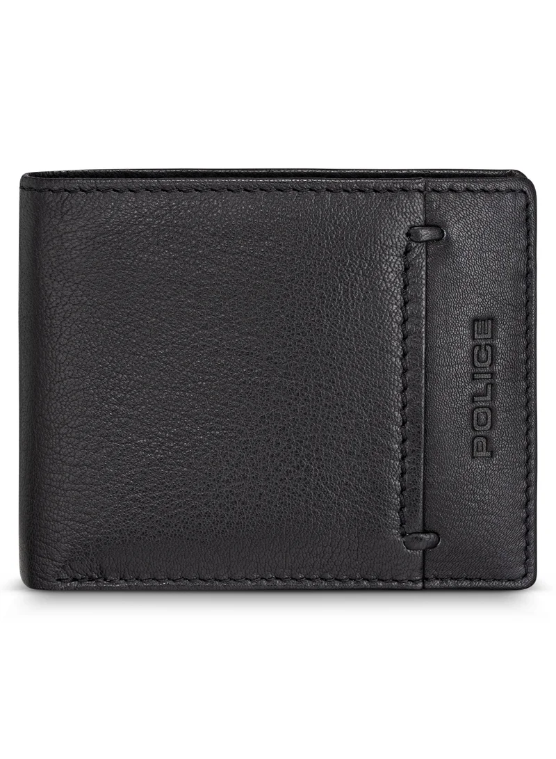 بوليس Malino Black Plain Grain Genuine Leather Bi-fold Wallet for Men