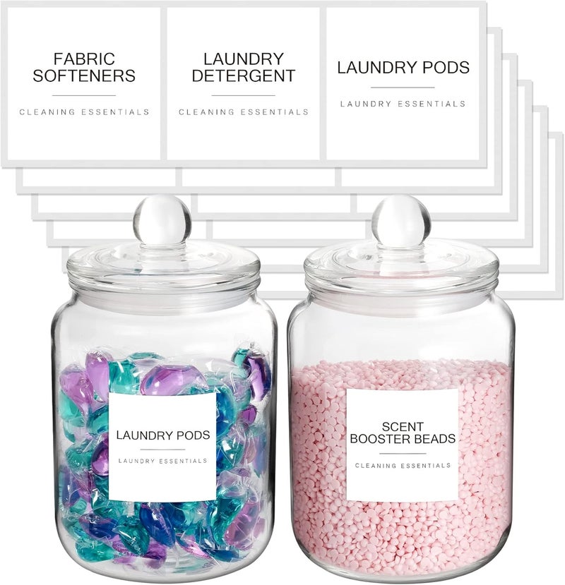 Mustry Glass Jars for Laundry Room Organization Jars Half Gallon Laundry Storage Glass Containers with Labels Organization with Lid for Laundry Detergent Laundry Pods Container, 2 Jars - Image 1