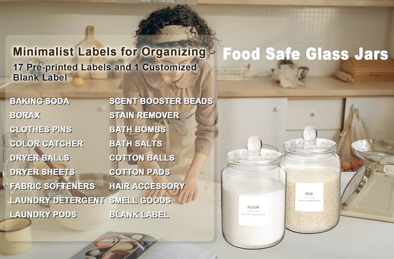 Mustry Glass Jars for Laundry Room Organization Jars Half Gallon Laundry Storage Glass Containers with Labels Organization with Lid for Laundry Detergent Laundry Pods Container, 2 Jars - Image 2