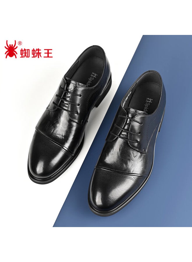 Spider King Men's Shoes, Business Formal Leather Shoes, Men's Three-joint Cowhide Groom Wedding Shoes Derby Shoes, Black, Size 42
