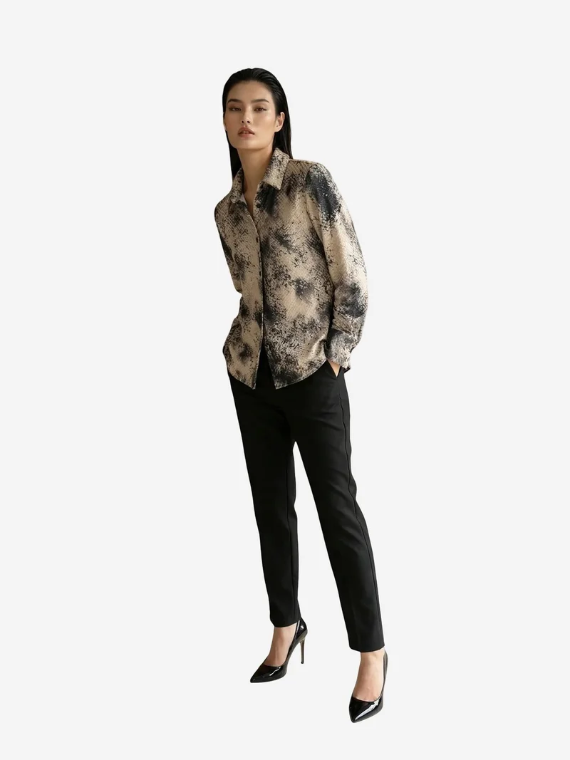 MY FASHION Snake Print Satin Woven Shirt
