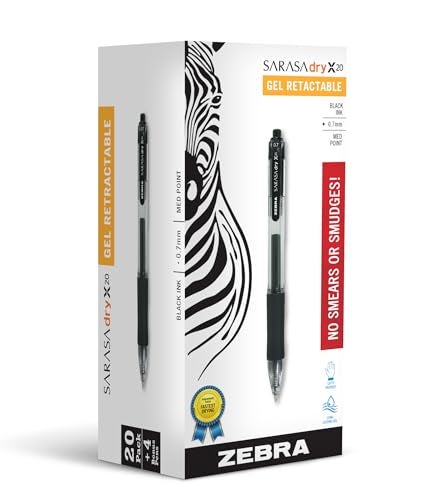 Zebra Pen Sarasa Dry X20 Retractable Gel Pens 07mm Medium Point Black Ink with Rapid Dry Ink Technology Ideal for the LeftHanded Eliminates Smudging and Smearing in Seconds 24Pack 14680 - Image 1