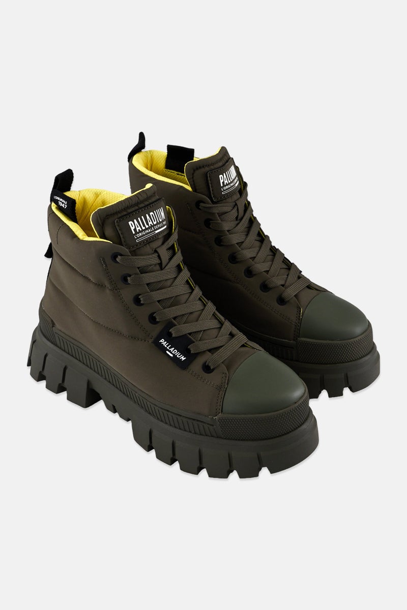 PALLADIUM Women Revolt Boot Overcush Lace Up Ankle Boots, Dark Olive  - Image 1