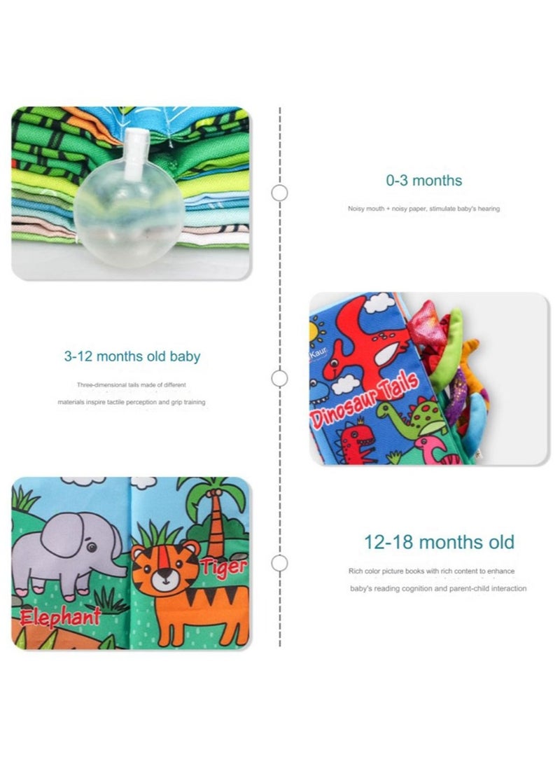 Jingke Baby Animal Tail Cloth Book Educational Toy Book Tear-resistant Baby Cloth Book Enlightenment Early Education Toy Book,Dinosaur Tail - Image 5