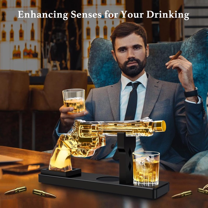 LUXULISH طقم زجاجات ويسكي على شكل مسدس للرجال، طقم زجاجة مشروبات مع كأسين، هدايا رائعة لعيد الميلاد أو الذكرى، موزع للمشروبات الكحولية والفودكا - Image 3