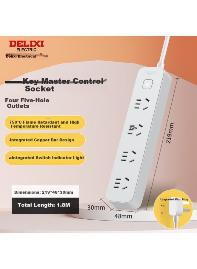 Delixi New National Standard Socket/extension Cord/power Strip/plug/extension Cord Board/plug Board/wiring Board 4-way Five-hole Master Switch 1.8m Moonlight Grey - Image 1