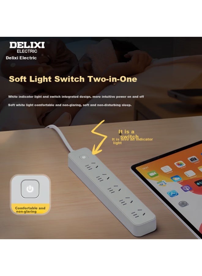 Delixi New National Standard Socket/extension Cord/power Strip/plug/extension Cord Board/plug Board/wiring Board 4-way Five-hole Master Switch 1.8m Moonlight Grey - Image 4
