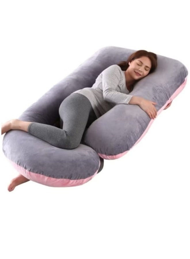 Hicomony Pregnancy Pillow for sleeping, Grey G-Shaped Full Body Pillow and Maternity Support with Replaceable and Washable Velvet Cover (PinkGrey) - Image 4
