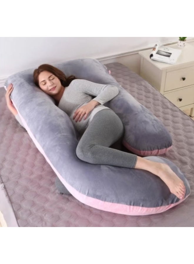 Hicomony Pregnancy Pillow for sleeping, Grey G-Shaped Full Body Pillow and Maternity Support with Replaceable and Washable Velvet Cover (PinkGrey) - Image 3