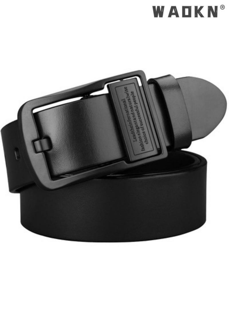 WAOKN Men's Casual Leather Jeans Belts Classic & Fashion Belt Buckle Belt,Adjustable Waist Belt for Business Casual，Leather Dress Belts for Men, Men's Casual Jeans Belts, Classic Work Business Dress Belt,stainless Steel Buckle Top Layer Genuine Leather Belt，vintage Casual Jeans Work Business Belt Black  - Image 4