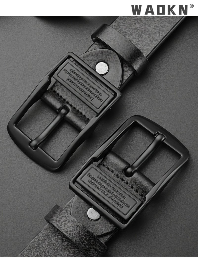WAOKN Men's Casual Leather Jeans Belts Classic & Fashion Belt Buckle Belt,Adjustable Waist Belt for Business Casual，Leather Dress Belts for Men, Men's Casual Jeans Belts, Classic Work Business Dress Belt,stainless Steel Buckle Top Layer Genuine Leather Belt，vintage Casual Jeans Work Business Belt Black  - Image 3