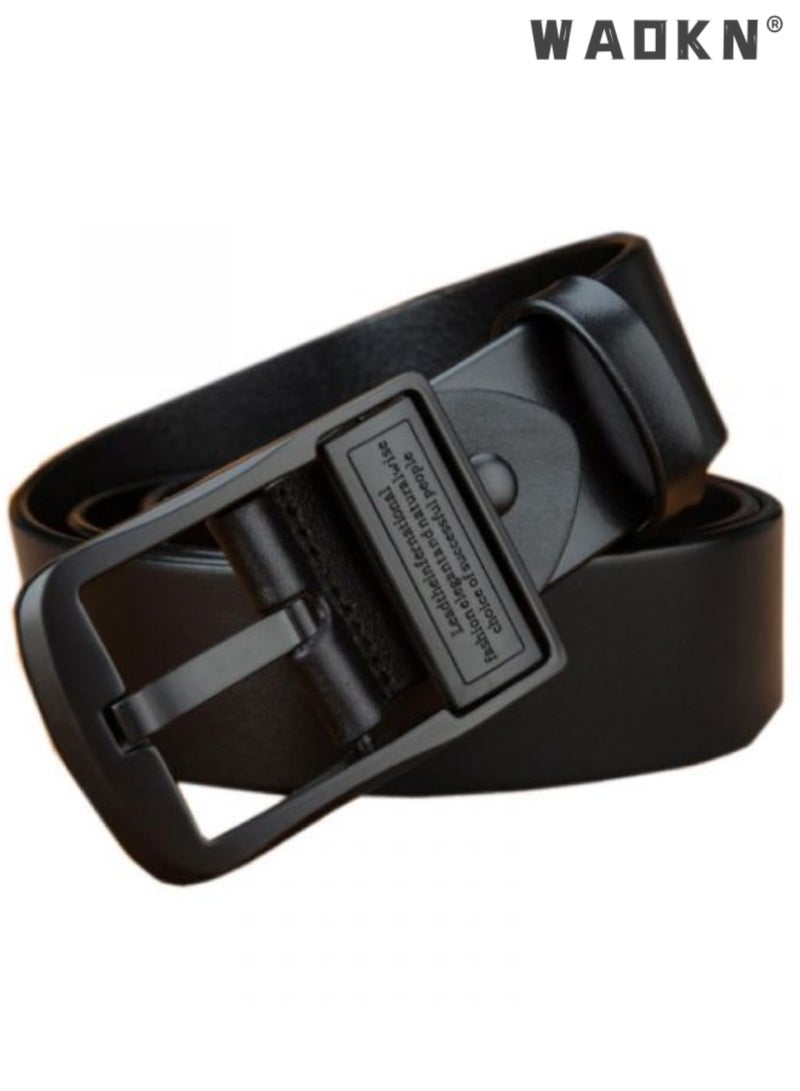 WAOKN Men's Casual Leather Jeans Belts Classic & Fashion Belt Buckle Belt,Adjustable Waist Belt for Business Casual，Leather Dress Belts for Men, Men's Casual Jeans Belts, Classic Work Business Dress Belt,stainless Steel Buckle Top Layer Genuine Leather Belt，vintage Casual Jeans Work Business Belt Black  - Image 1