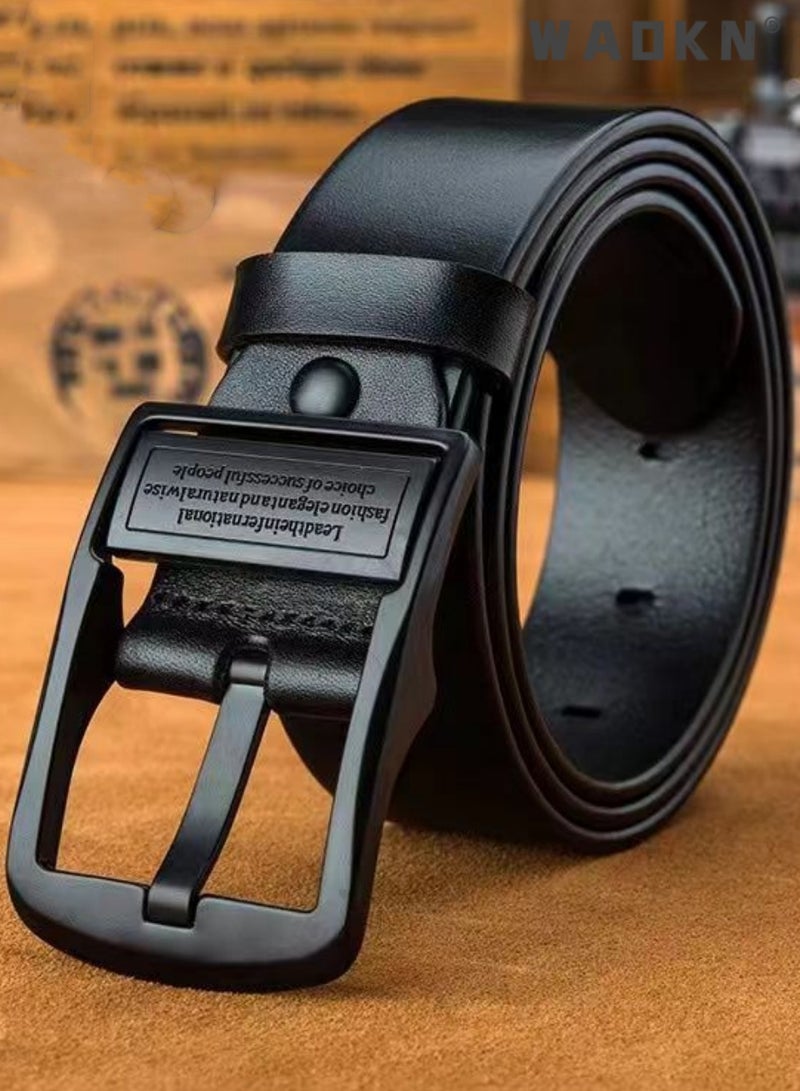 WAOKN Men's Casual Leather Jeans Belts Classic & Fashion Belt Buckle Belt,Adjustable Waist Belt for Business Casual，Leather Dress Belts for Men, Men's Casual Jeans Belts, Classic Work Business Dress Belt,stainless Steel Buckle Top Layer Genuine Leather Belt，vintage Casual Jeans Work Business Belt Black  - Image 2