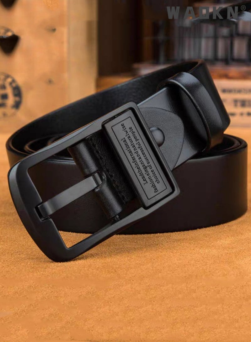 WAOKN Men's Casual Leather Jeans Belts Classic & Fashion Belt Buckle Belt,Adjustable Waist Belt for Business Casual，Leather Dress Belts for Men, Men's Casual Jeans Belts, Classic Work Business Dress Belt,stainless Steel Buckle Top Layer Genuine Leather Belt，vintage Casual Jeans Work Business Belt Black  - Image 5