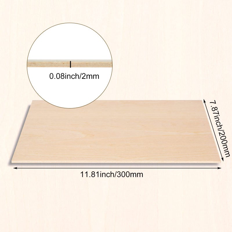 MIVIDE 25 Pack 8 x 12 Inch Basswood Sheets, 1/16 Thin Craft Plywood Sheets, Thin & Unfinished Wood Boards for Crafts, Hobby, Model Making, Wood Burning (200x300x2MM) - Image 2