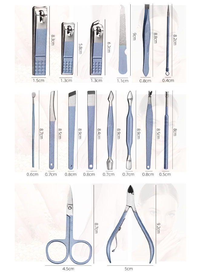 Super ZYouth 16 Piece Professional Pedicure and Nail Clipper Manicure Tool Set for Face Hand and Foot Care Blue - Image 4