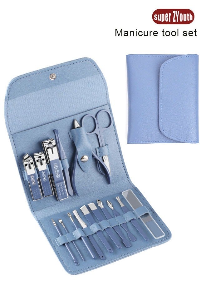 Super ZYouth 16 Piece Professional Pedicure and Nail Clipper Manicure Tool Set for Face Hand and Foot Care Blue - Image 1