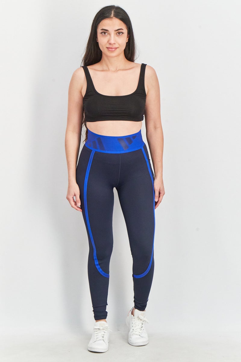 Adidas ملابس رياضية نسائية ضيقة عالية الخصر طويلة، أزرق داكن - Image 4