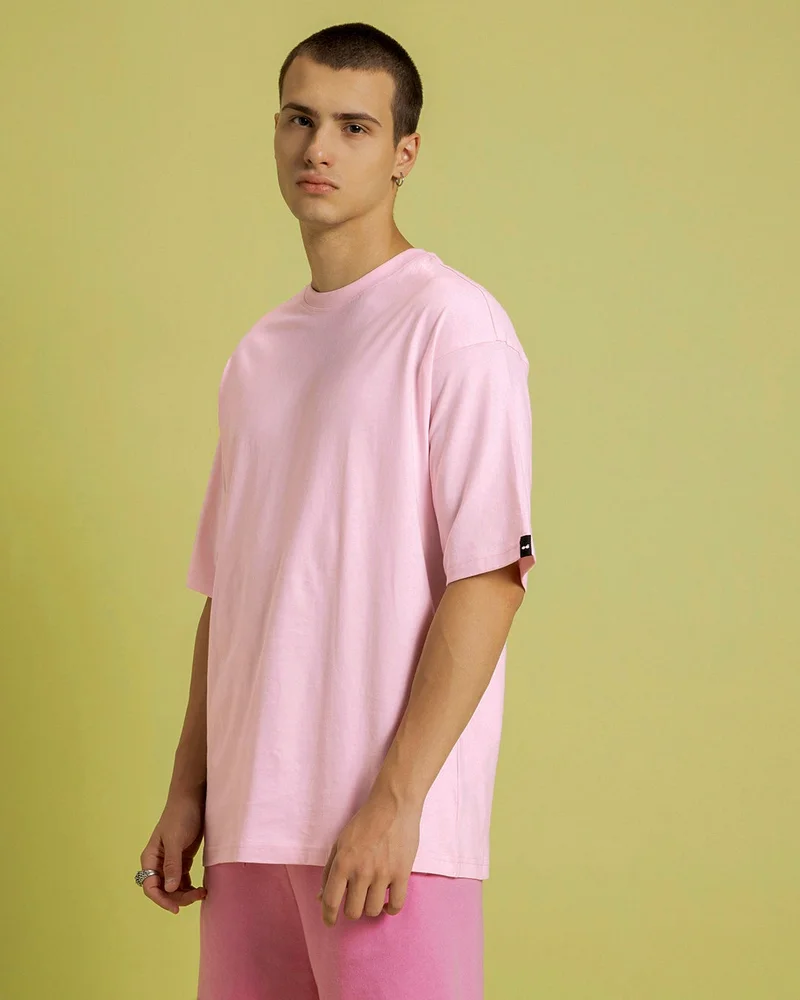 bewakoof Men's Pink Oversized T-shirt