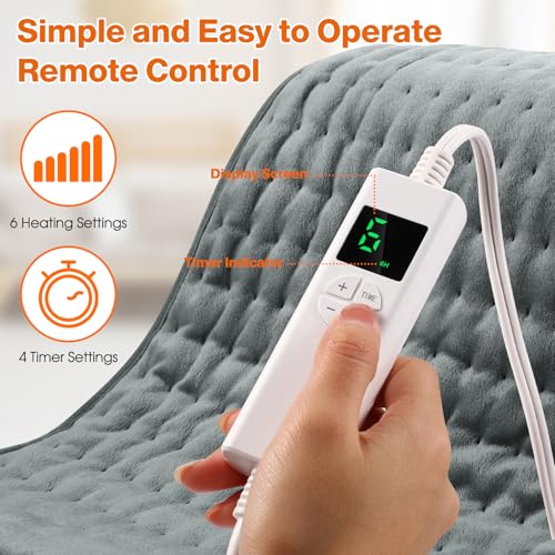 OneAmg Electric Heating Waist Pad, Heating Pads for Back Pain Relief with 6 Heating Settings and 4 Auto-Off, Heating Pad for Cramps, Waist, Lumbar, Abdomen (Grey) - Image 5
