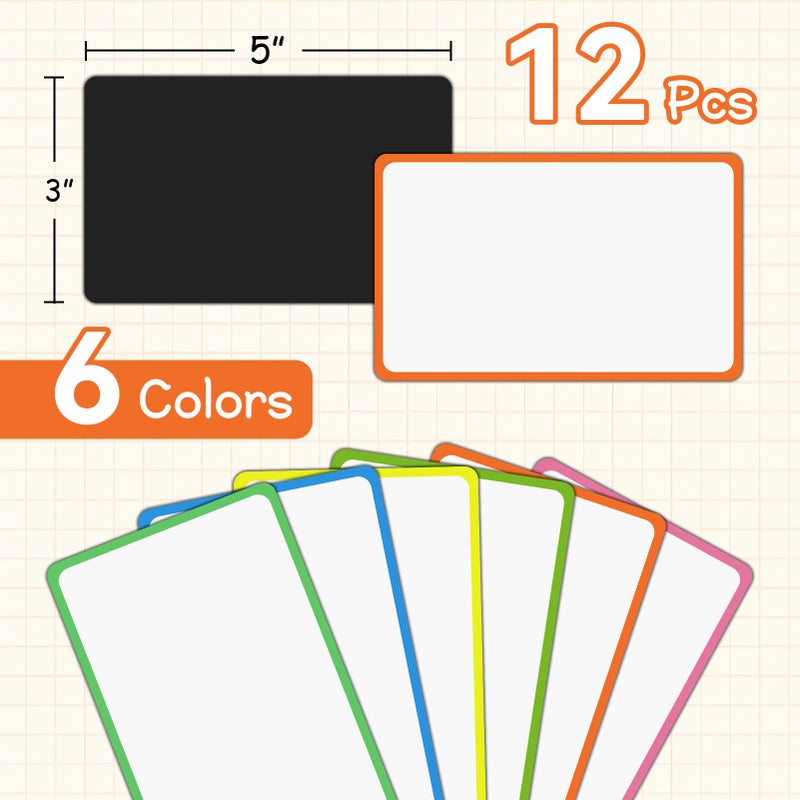 JINGZHAN 12 Pack Magnetic Dry Erase Labels 3x5 Inches - Reusable Magnetic Name Tags & Mini Dry Erase Board for Refrigerator, Classroom, Office - Eco-Friendly Whiteboard Labels for Notes, Lists, Organizing - Image 2