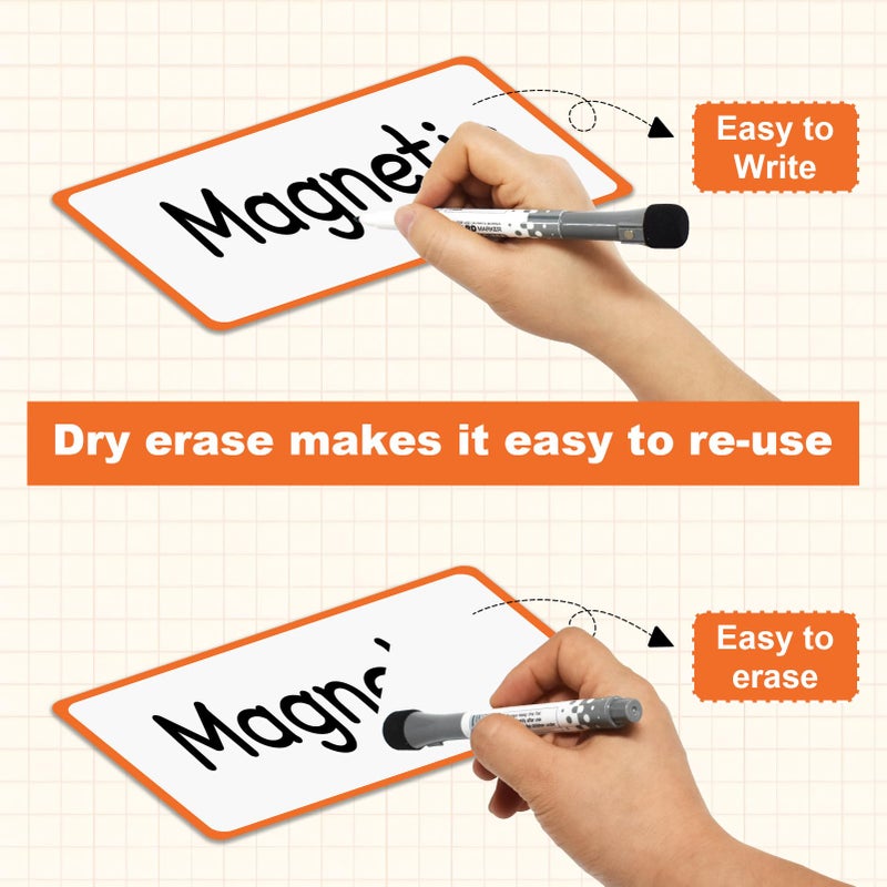 JINGZHAN 12 Pack Magnetic Dry Erase Labels 3x5 Inches - Reusable Magnetic Name Tags & Mini Dry Erase Board for Refrigerator, Classroom, Office - Eco-Friendly Whiteboard Labels for Notes, Lists, Organizing - Image 4