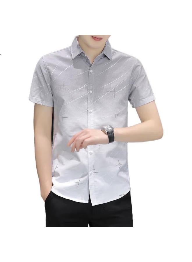 Playboy Men'S Short Sleeve Ice Silk Shirt Men'S Jacket Casual Loose Men'S Clothing Grey Xl - Image 1