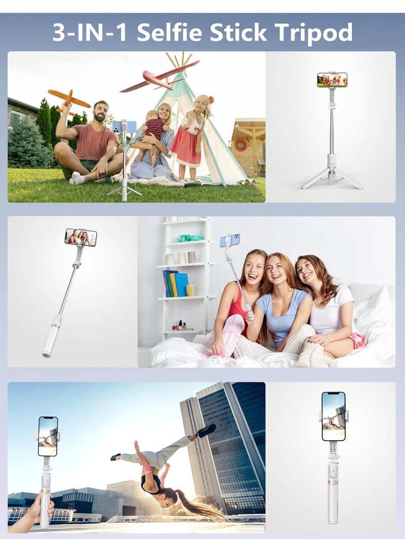 Bluetooth Selfie Stick for iPhone - 2 Rechargeable Lights, More Stable Extendable Travel Tripod up to 114CM with Remote Shutter for Google/Huawei/Xiaomi (White) - Image 5