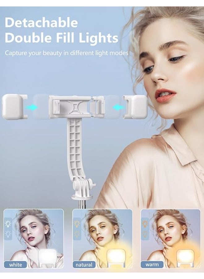 Bluetooth Selfie Stick for iPhone - 2 Rechargeable Lights, More Stable Extendable Travel Tripod up to 114CM with Remote Shutter for Google/Huawei/Xiaomi (White) - Image 4