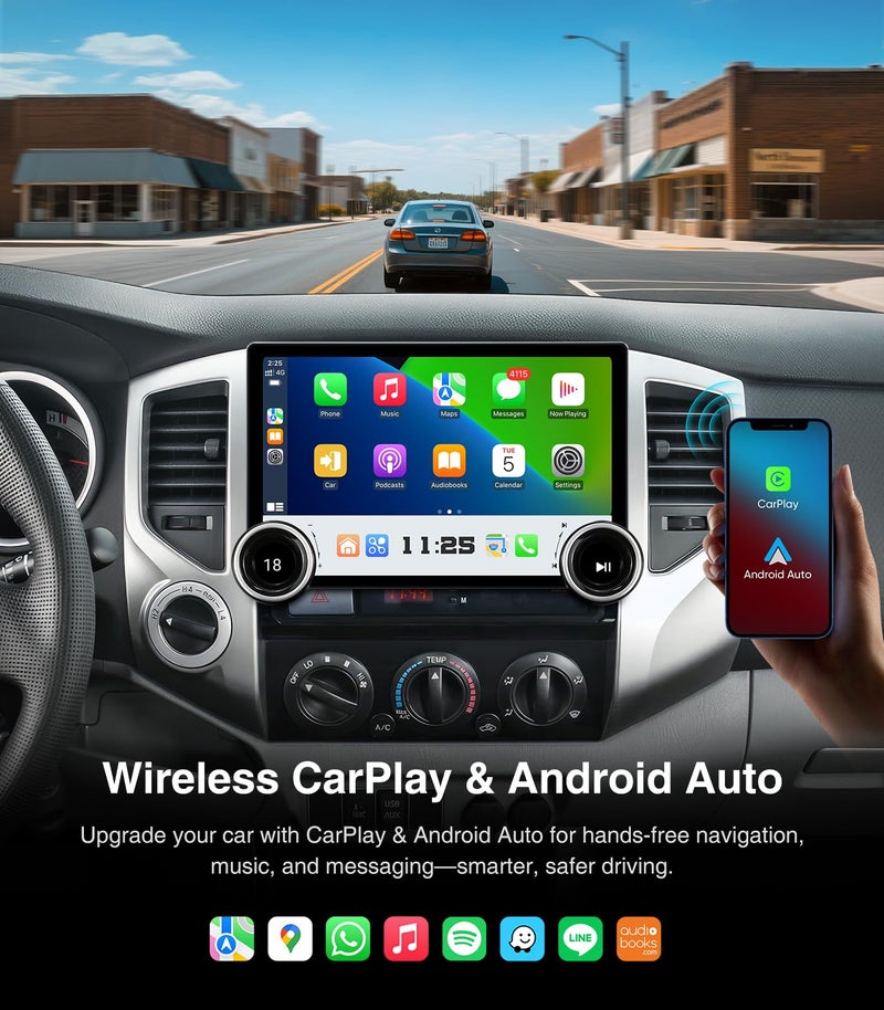 AINAVI 11.5 inch Car Stereo Dash Kit Replacement for Toyota Tacoma Radio Upgrade 2005-2015,QLED Touch Screen Head Unit w/Wired Wireless CarPlay Andriod Auto GPS Navigation 5GWiFi FM/AM Double Knob (4+64G) - Image 4