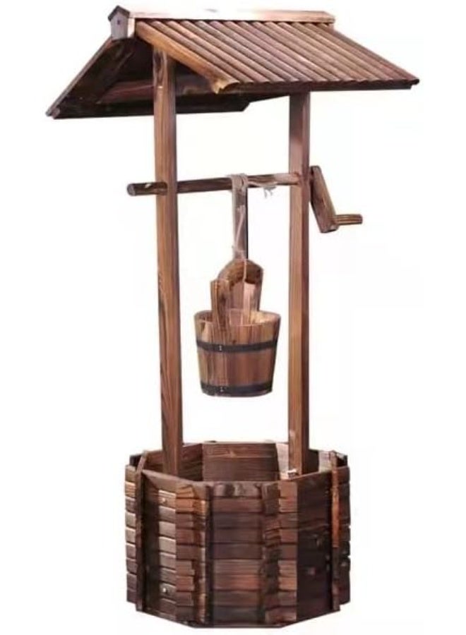 Wooden Planter Wooden Free Standing Flower Pot Well Shape Flower Container Decorative Item Flower Pot For Home Garden Flower Planter Basket Large Capicity Flower Pot Garden Features