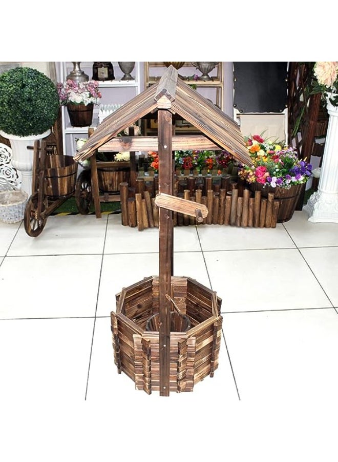 Wooden Planter Wooden Free Standing Flower Pot Well Shape Flower Container Decorative Item Flower Pot For Home Garden Flower Planter Basket Large Capicity Flower Pot Garden Features