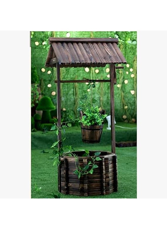 Wooden Planter Wooden Free Standing Flower Pot Well Shape Flower Container Decorative Item Flower Pot For Home Garden Flower Planter Basket Large Capicity Flower Pot Garden Features