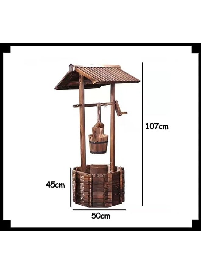 Wooden Planter Wooden Free Standing Flower Pot Well Shape Flower Container Decorative Item Flower Pot For Home Garden Flower Planter Basket Large Capicity Flower Pot Garden Features