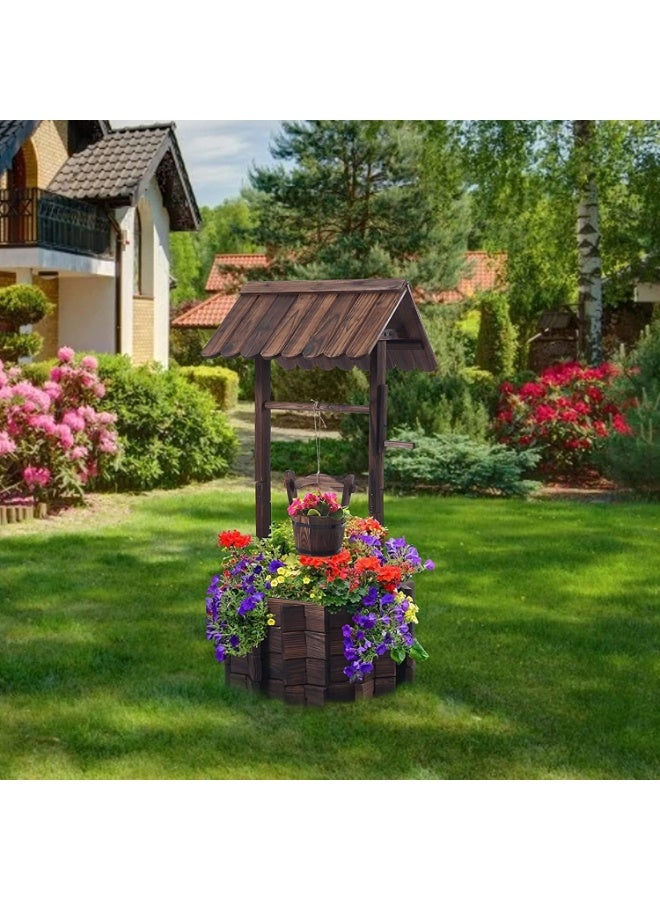 Wooden Planter Wooden Free Standing Flower Pot Well Shape Flower Container Decorative Item Flower Pot For Home Garden Flower Planter Basket Large Capicity Flower Pot Garden Features