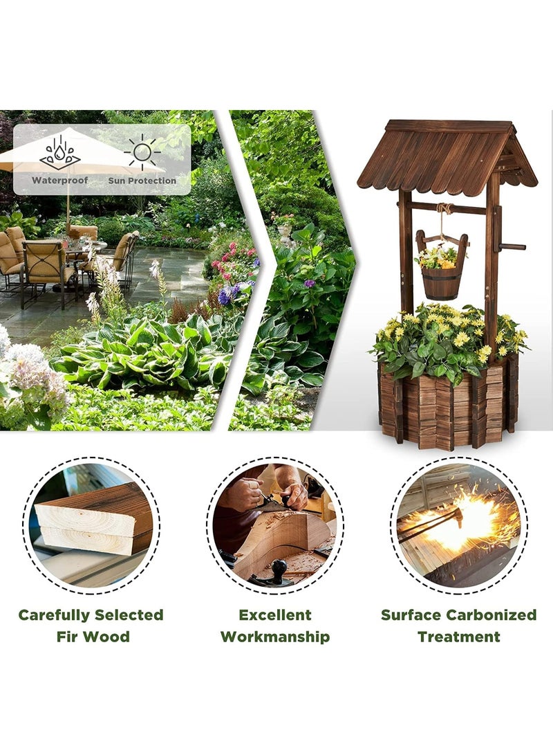 Wooden Planter Wooden Free Standing Flower Pot Well Shape Flower Container Decorative Item Flower Pot For Home Garden Flower Planter Basket Large Capicity Flower Pot Garden Features