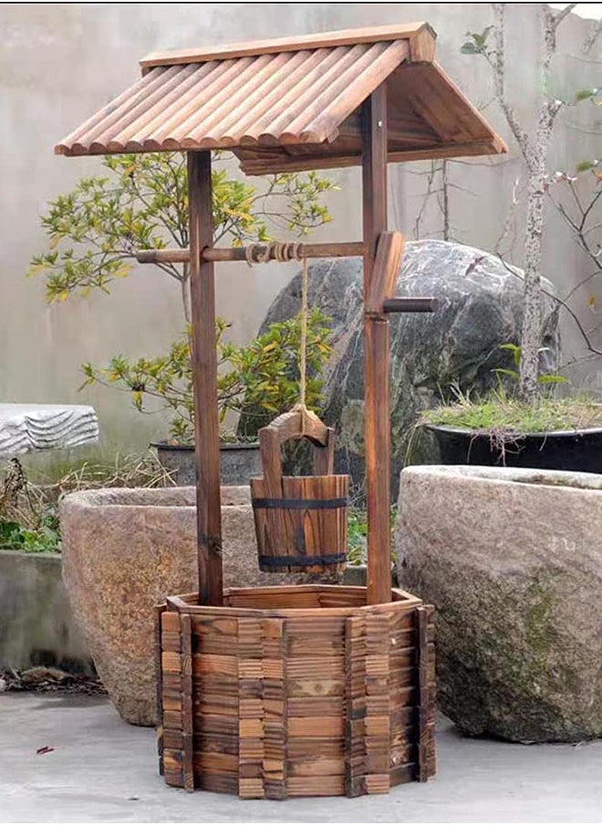 HOME TASTE Hometaste Wooden Planter Wooden Free Standing Flower Pot Well Shape Flower Container Decorative Item Flower Pot For Home Garden Flower Planter Basket Large Capicity Flower Pot Garden Features 
