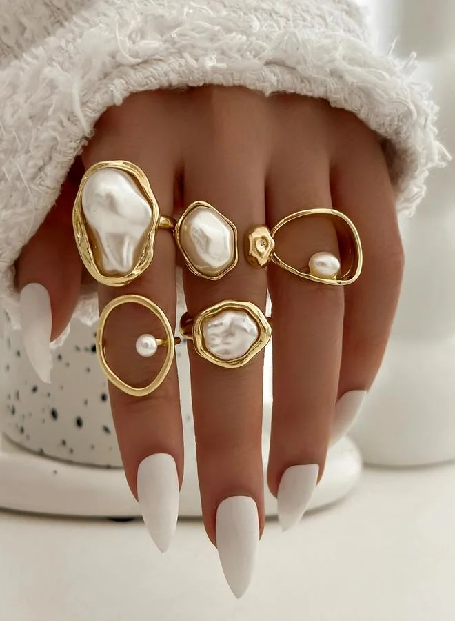 Take Two Take Two Set of 5 - Faux Pearl Statement Rings
