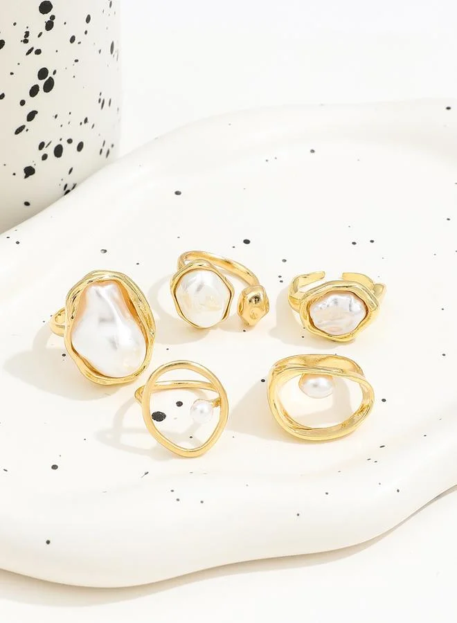 Take Two Take Two Set of 5 - Faux Pearl Statement Rings