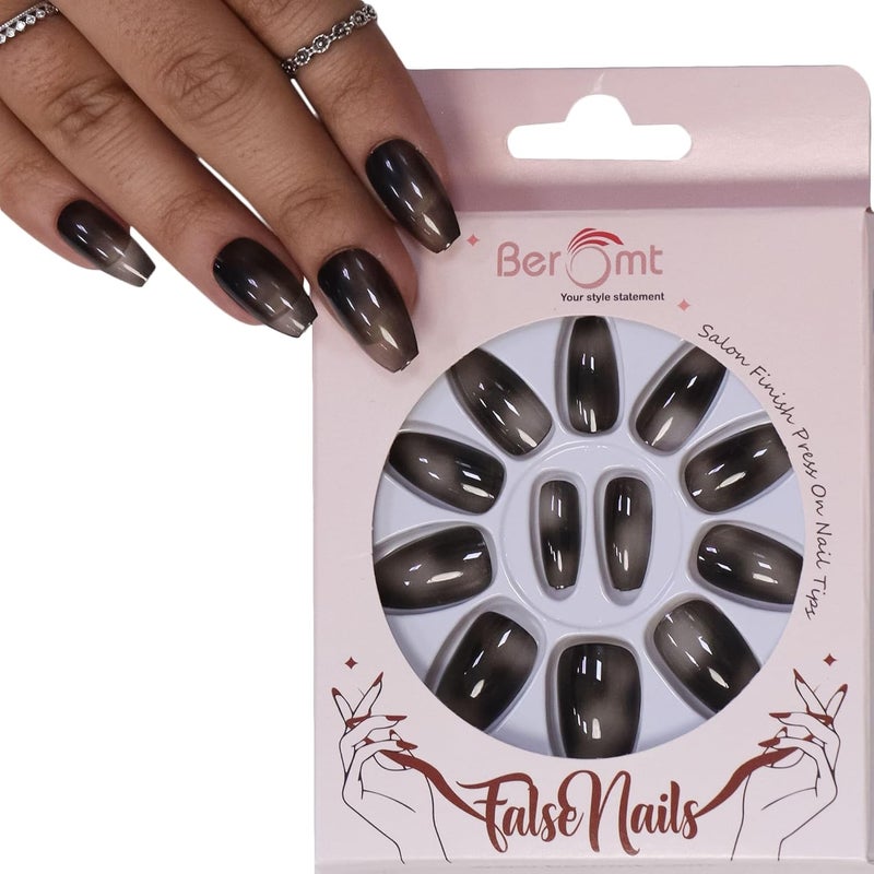 Plenteous French False Nails Press on Nails Medium Length Acrylic White Tip Pearl Stick on Nails 48 pcs 4 Pack Almond False Nails with Glue Elegant Fake Nails for Women Girls Multi Color Design - Image 4