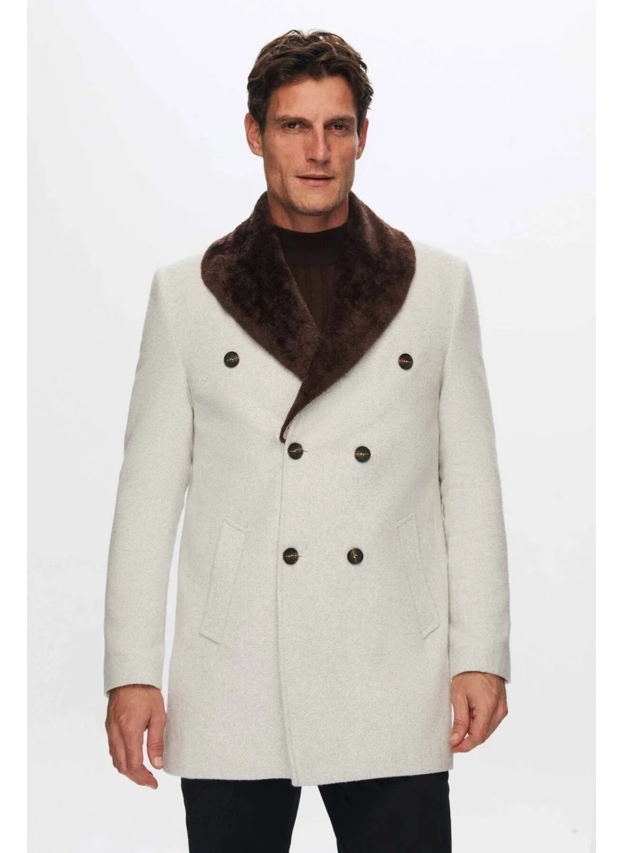 دي أس دامات Regular Fit Beige Detachable Fur Coat 9HF08ORT10004
