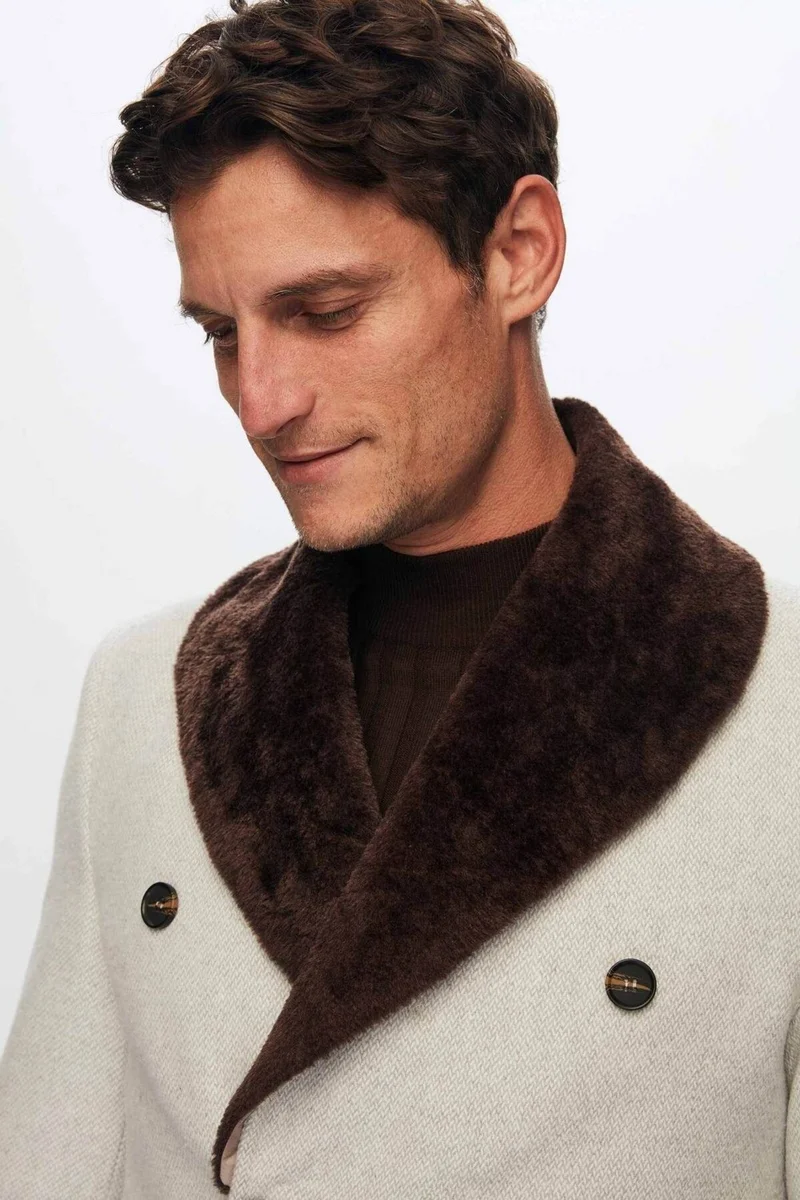 D'S DAMAT Regular Fit Beige Detachable Fur Coat 9HF08ORT10004