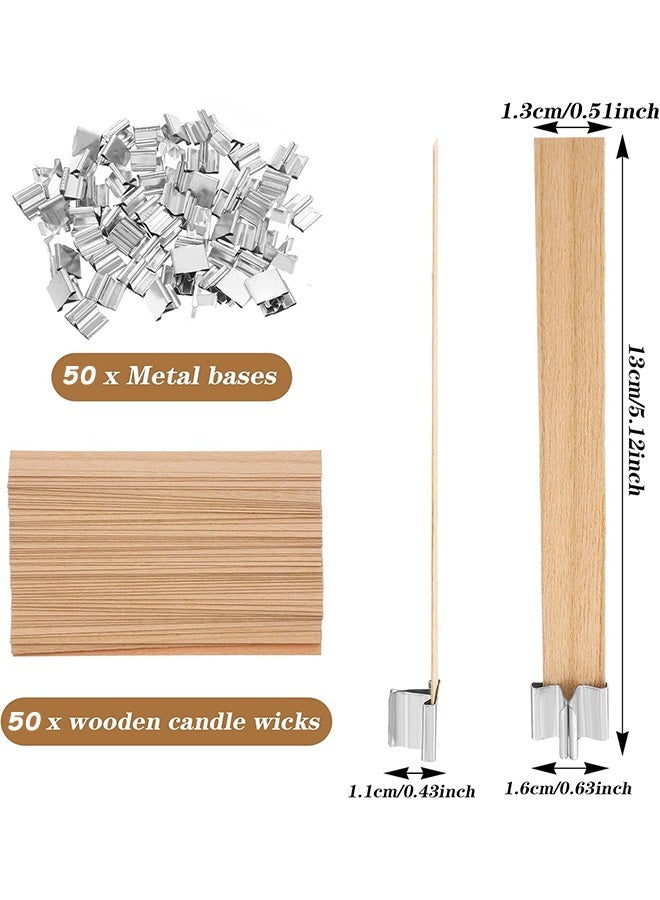50 فتيلة شموع خشبية، فتائل شموع لصناعة الشموع خالية من الدخان طبيعيًا، قواعد شموع خشبية بقاعدة حديدية لصناعة الشموع بنفسك، فتائل شموع خشبية خالية من الدخان مع صوت فرقعة لشمع الشموع - Image 2