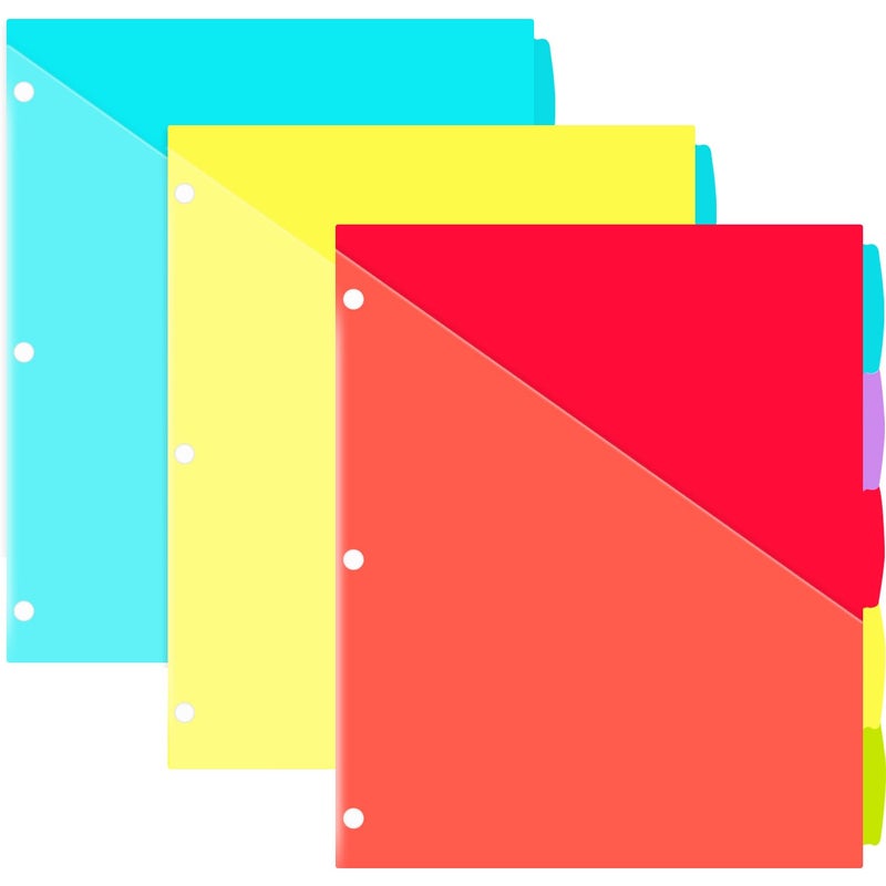 Infun 5-Tab Plastic Binder Dividers With Front Pockets - 3 Sets 15 Pcs Multicolor Binder Dividers With Tabs For Binders  5 Tab Dividers With Pockets - Image 1