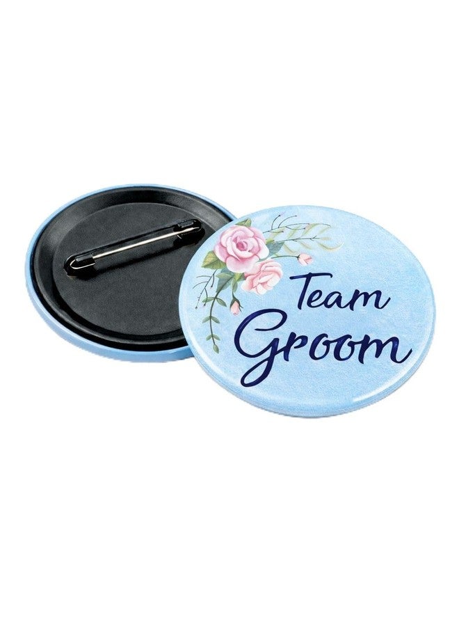 Glitreeprops Groom Wedding Brooch Badges, Light Blue with Pink Floral Design, Stainless Steel Safety Pin, 5.5 cm Round, Set of 15 - Image 1