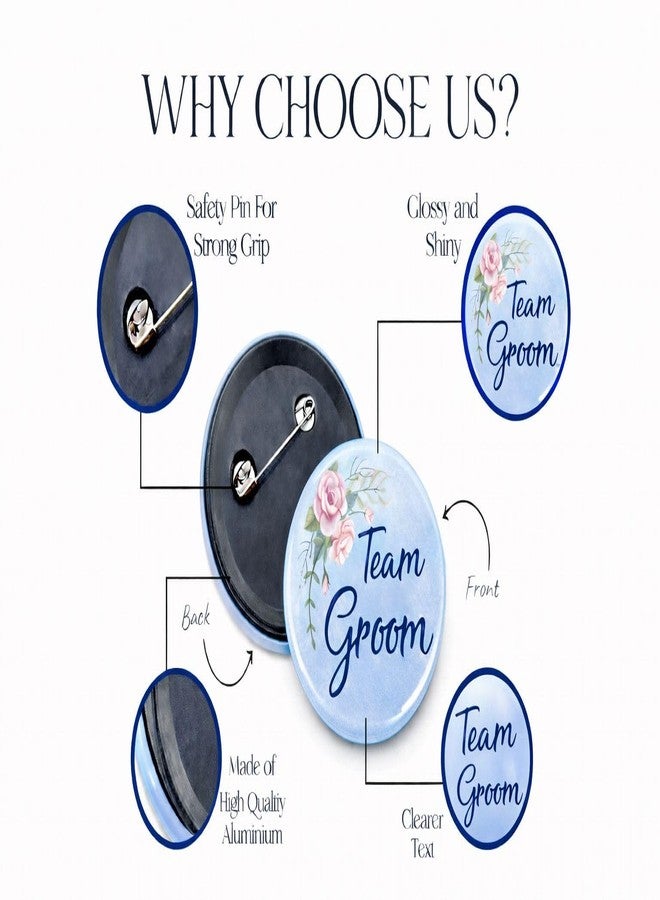 Glitreeprops Groom Wedding Brooch Badges, Light Blue with Pink Floral Design, Stainless Steel Safety Pin, 5.5 cm Round, Set of 15 - Image 2