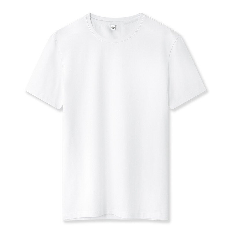 180G Cotton T-Shirt Hong Kong Style Slightly Dropped Shoulder Men'S And Women'S Loose Couples Short Sleeve Solid Color Round Neck Boutique White Blank Printing - Image 1
