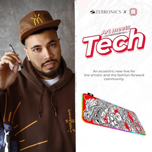 ZEBRONICS Blaze XL RGB Gaming Mouse pad (Designed by Santanu Hazarika) 80 x 30cm with 13 RGB Modes, 2 Levels of Brightness, Micro Weave Texture for Optimal Accuracy(Red + White) - Image 2