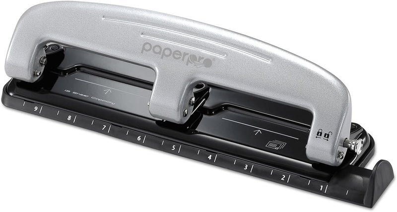 Bostitch Office inPRESS 12 Reduced Effort Three-Hole Punch, Silver/Black (2101) - Image 1