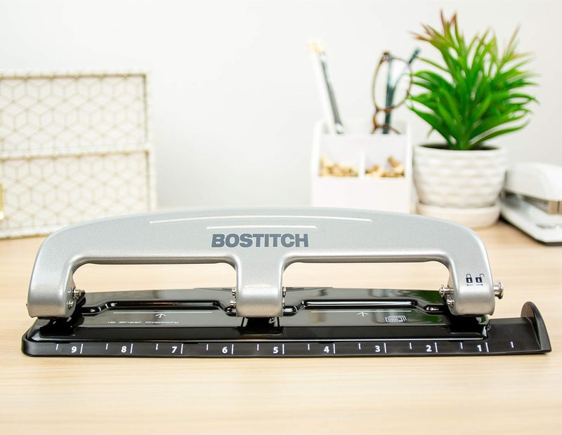 Bostitch Office inPRESS 12 Reduced Effort Three-Hole Punch, Silver/Black (2101) - Image 2